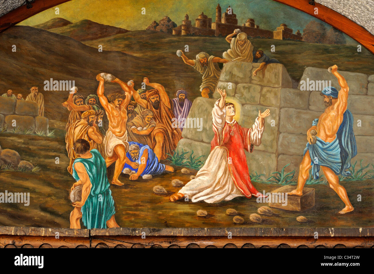 La peinture religieuse La tentative de lapidation de Christ, Eglise Sant Esteve, Barri Antic, Andorre-la-Vieille, Principauté d'Andorre Banque D'Images