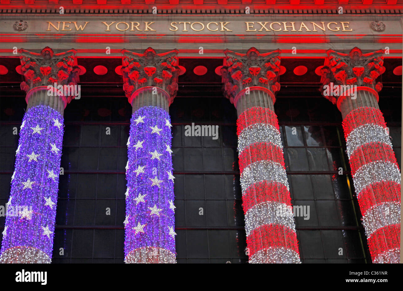 Bourse de New York drapeau américain lights Banque D'Images