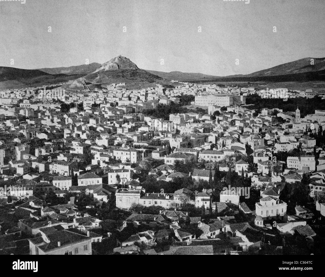 L'un des premiers autotypes d'Athènes, vu de l'Acropole, de la Grèce, de photographie historique, 1884 Banque D'Images