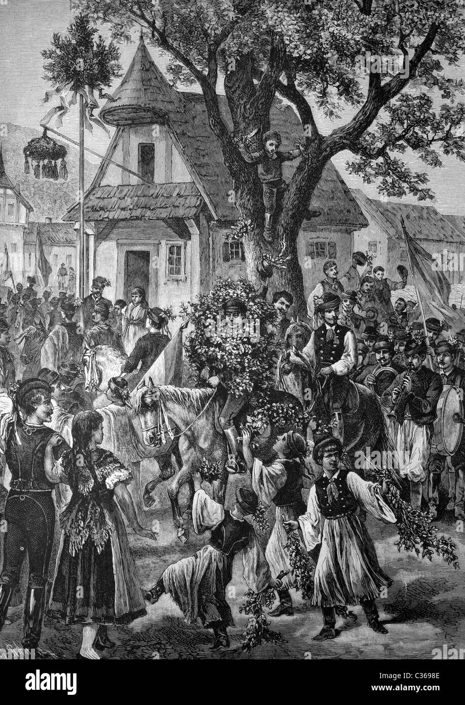 Jour de mai en Hongrie, illustration historique, vers 1886 Banque D'Images