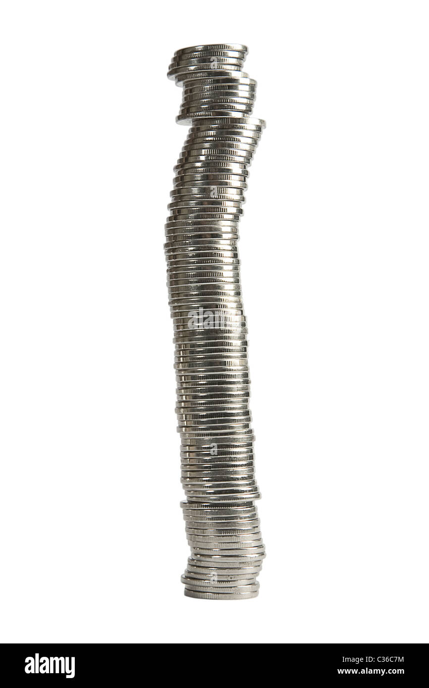 Pile de pièces d'argent isolé sur fond blanc Banque D'Images