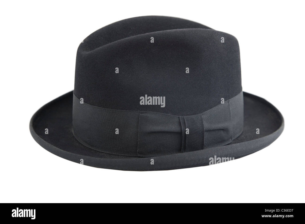 Vintage black hat, gentleman, icône sur fond blanc Banque D'Images
