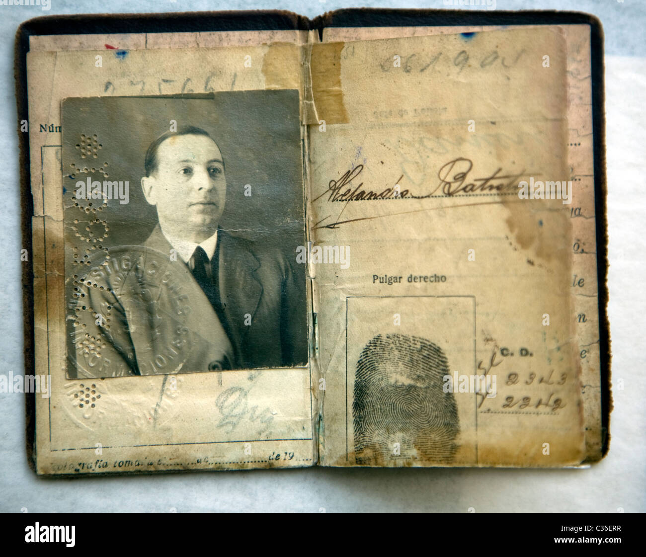 Ancienne carte d'identité argentine photo de doigt Banque D'Images
