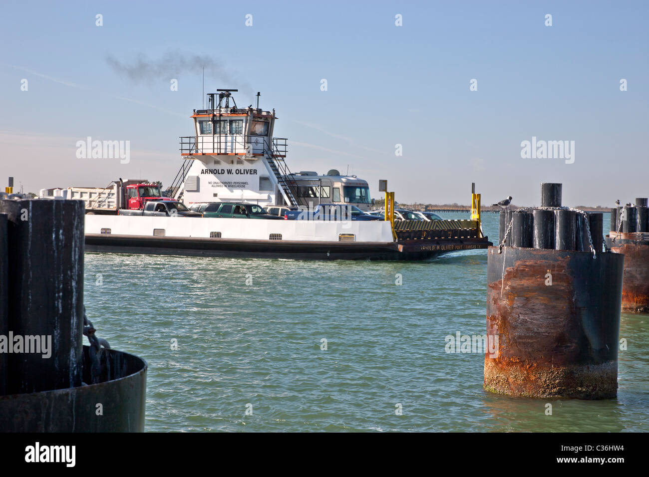 Ferry Port Aransas, au départ. Banque D'Images