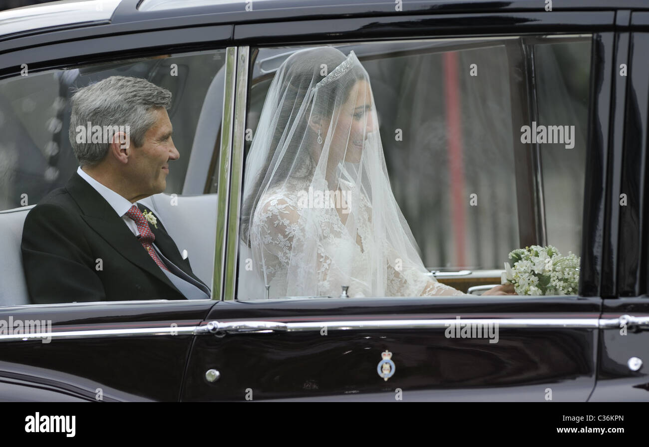 Le mariage du Prince William et Catherine Middleton. 29 avril 2011. Kate Middleton arrive à l'abbaye de Westminster, Banque D'Images