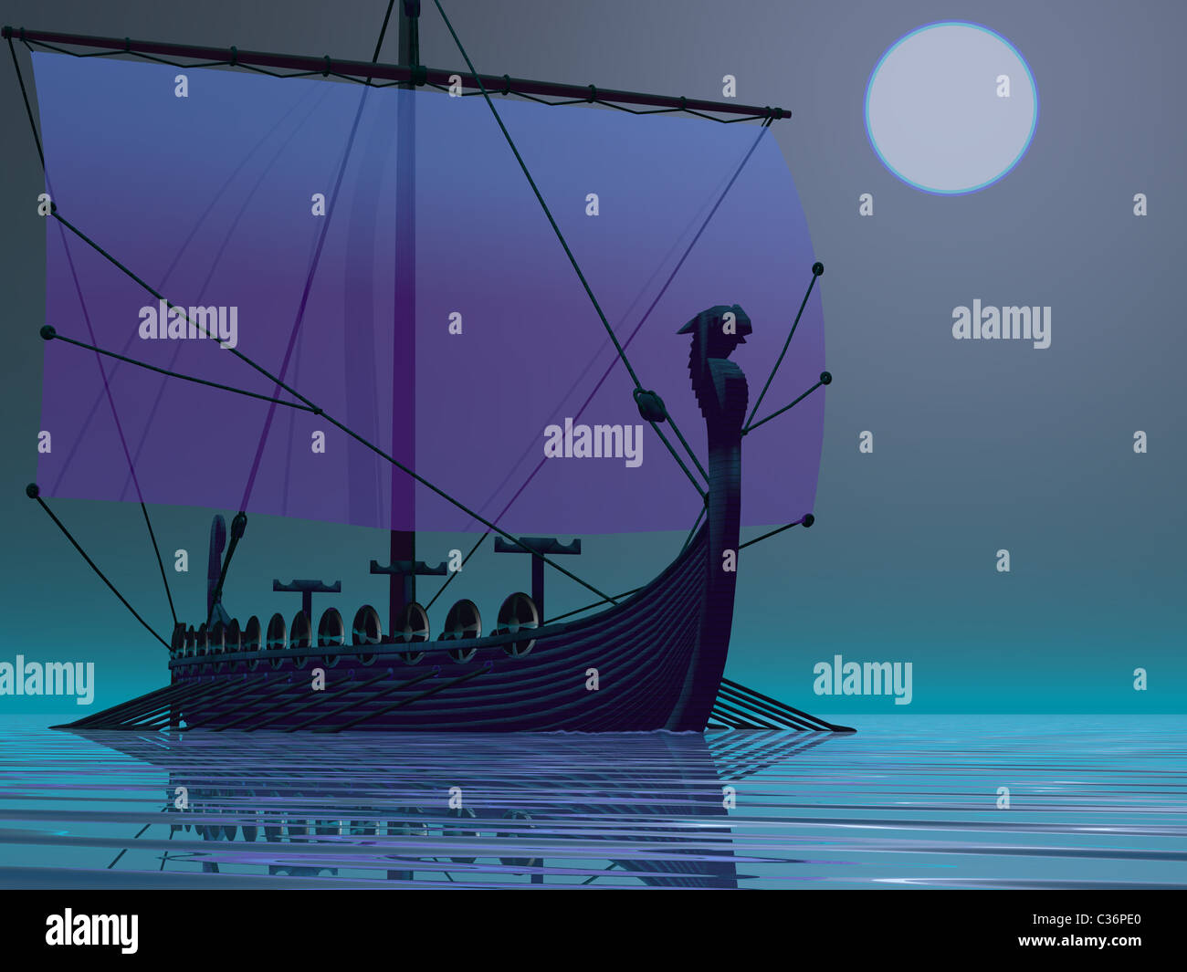 Un navire viking établit sur l'un de leurs voyages à travers l'océan Atlantique. Banque D'Images