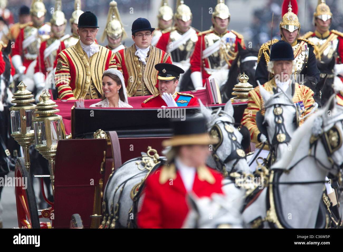 Chariot royal Mariage Royal Horse Guards, Whitehall, Londres, Royaume-Uni. Photo:Jeff Gilbert Banque D'Images