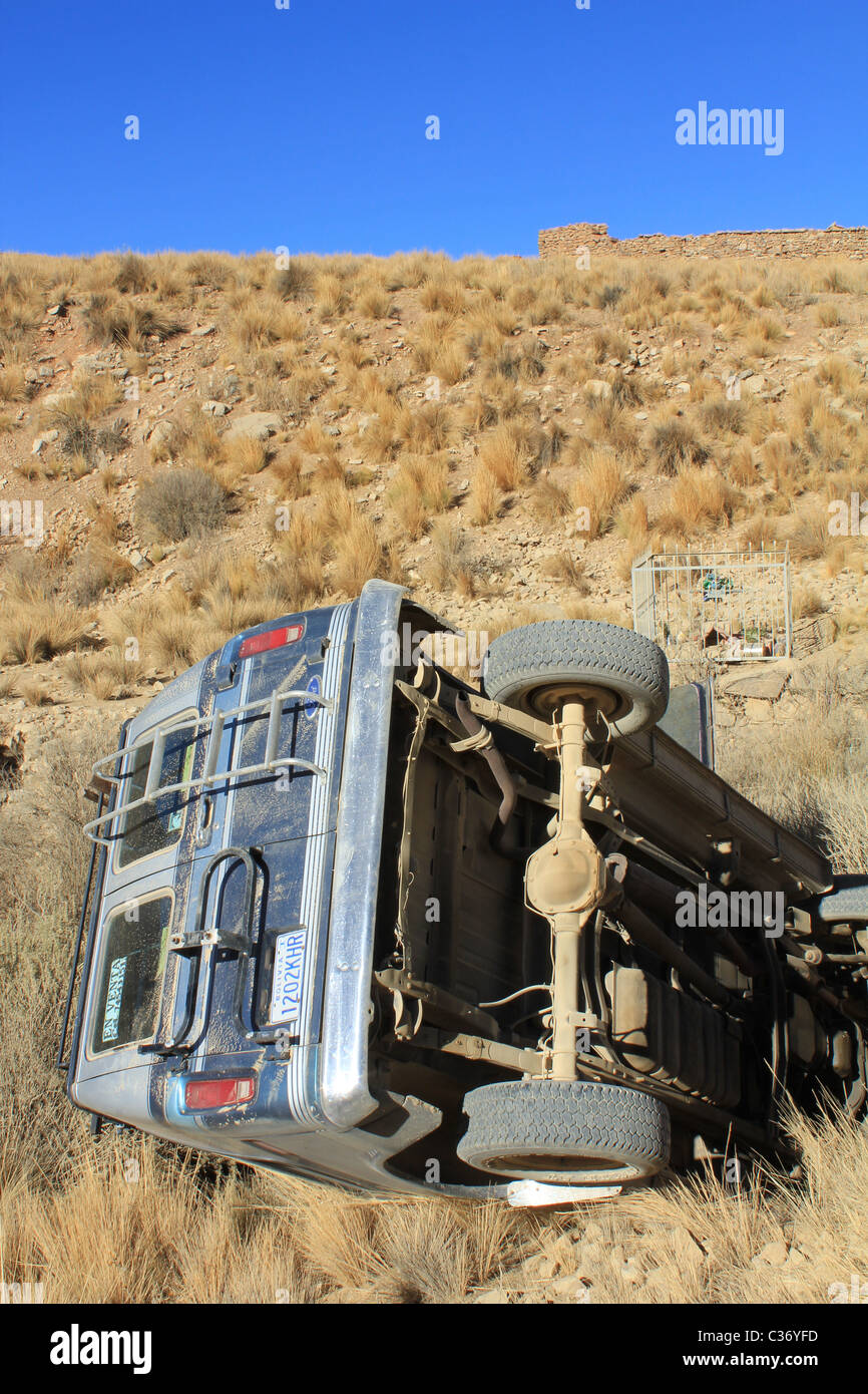 Accident de voiture dans la Reserva de Sama, Tarija, Bolivia Banque D'Images
