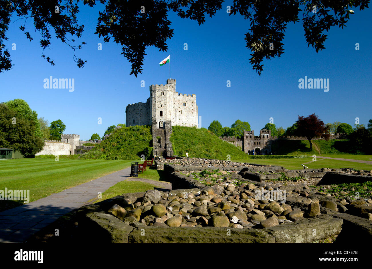 Donjon normand, le château de Cardiff, Cardiff, Glamorgan, Pays de Galles, Royaume-Uni. Banque D'Images