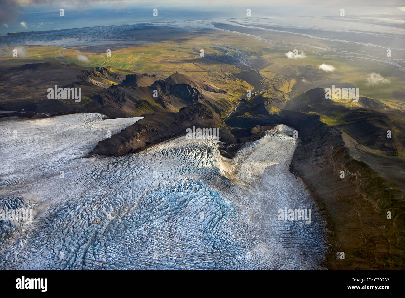 Glacier de Vatnajokull Approche de la mer, côte sud de l'Islande Banque D'Images