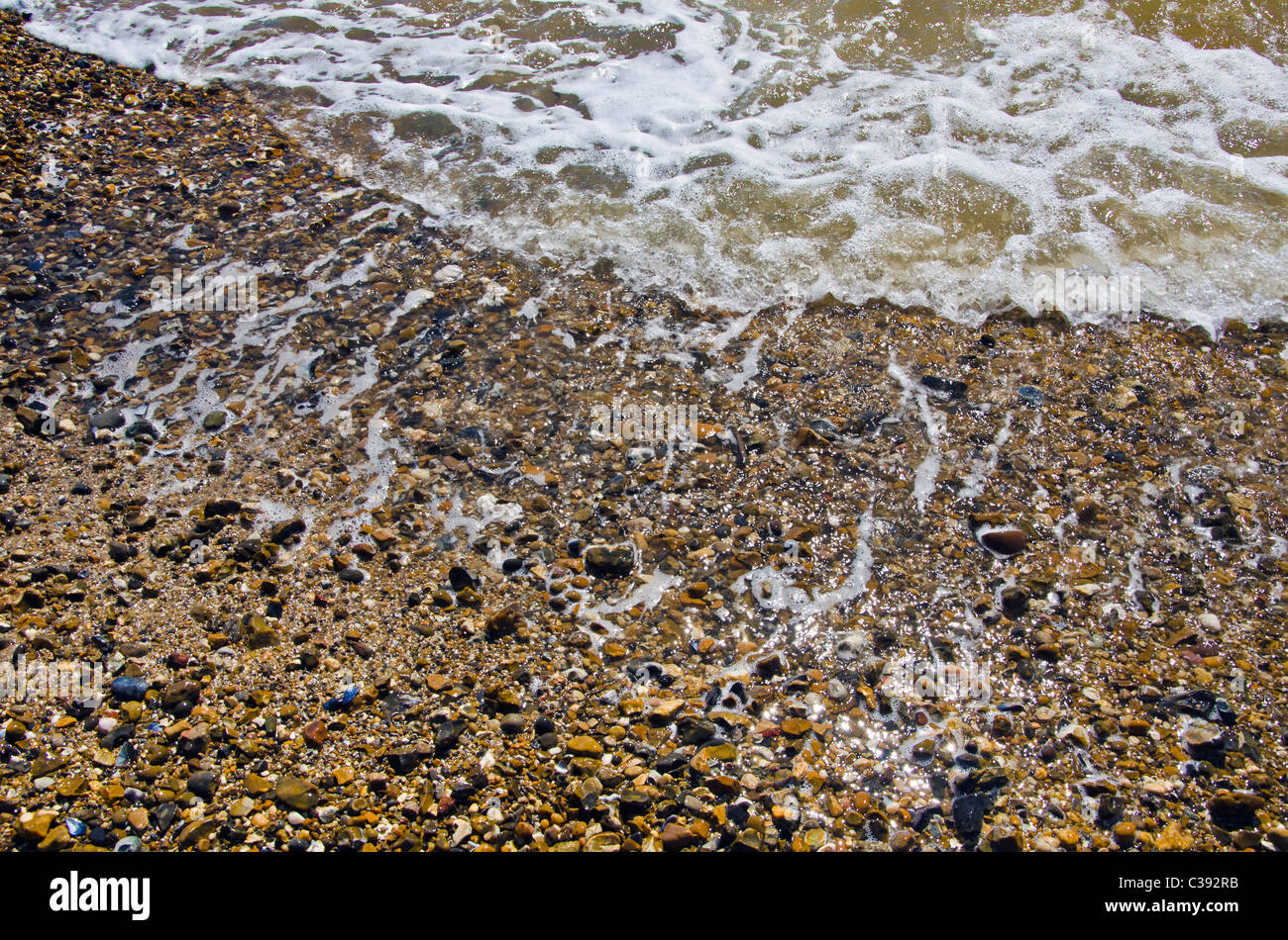 Un gros plan de galets sur la plage à Southend on Sea dans l'Essex, UK Banque D'Images