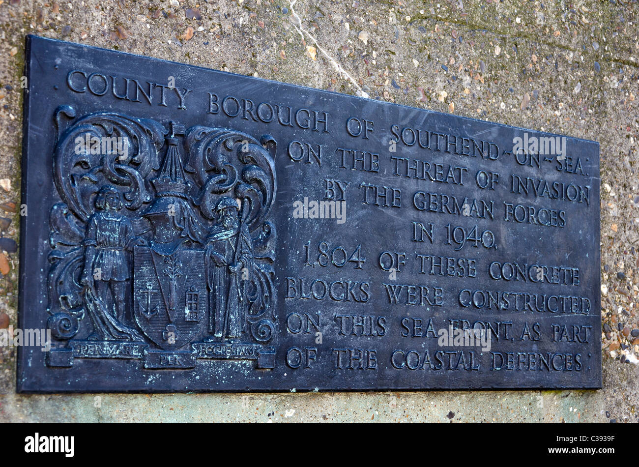 La plaque de pierre à Southend-on-Sea, Essex, Angleterre, RU Banque D'Images