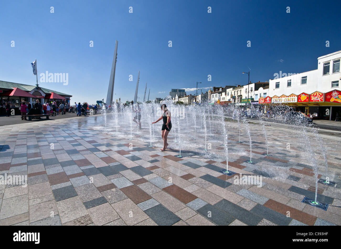 Fontaines à la promenade du bord de mer à Southend-on-Sea, Essex, Angleterre, RU Banque D'Images