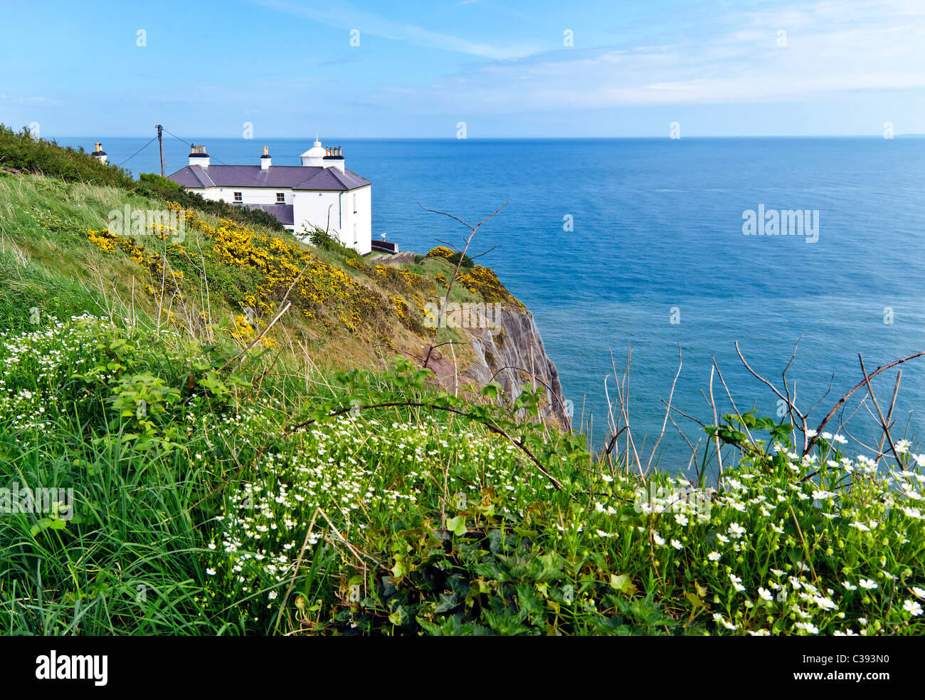 Phare de Point Noir - Bâtiments de l'arrière. Banque D'Images