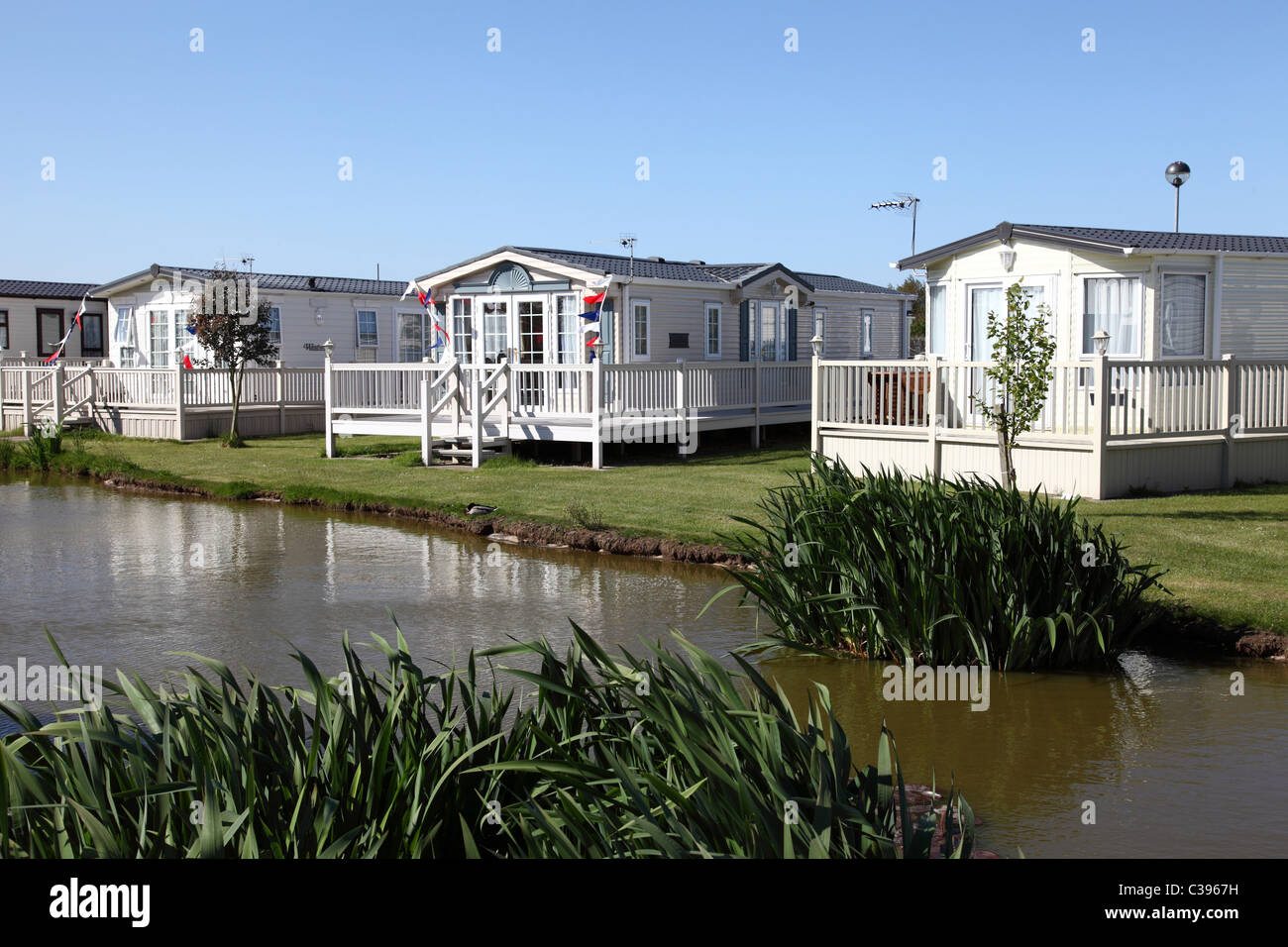 Maisons de vacances Caravane statique sur un site, dans le Lincolnshire, Angleterre, Royaume-Uni Banque D'Images