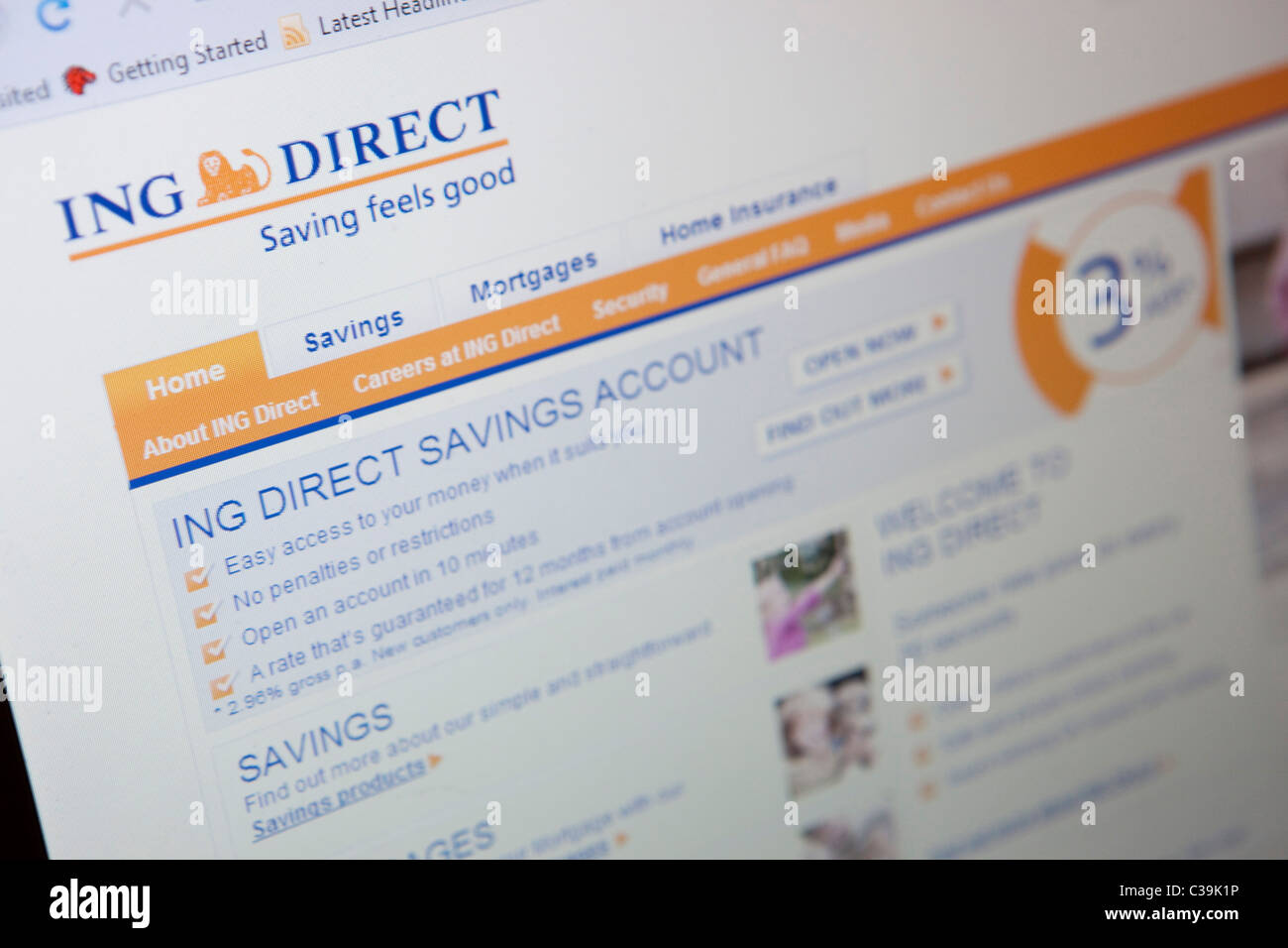 Image d'illustration de site web d'ING DIRECT. Banque D'Images