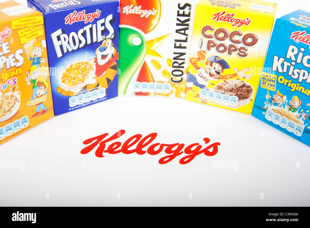 Une variété de céréales Kellogg's produits en boîte. Banque D'Images