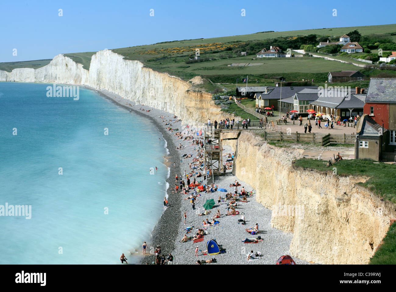 Urrugne, entre les Sept Soeurs falaises (arrière-plan) et Beachy Head, East Sussex. Une partie du Parc National des South Downs. Banque D'Images