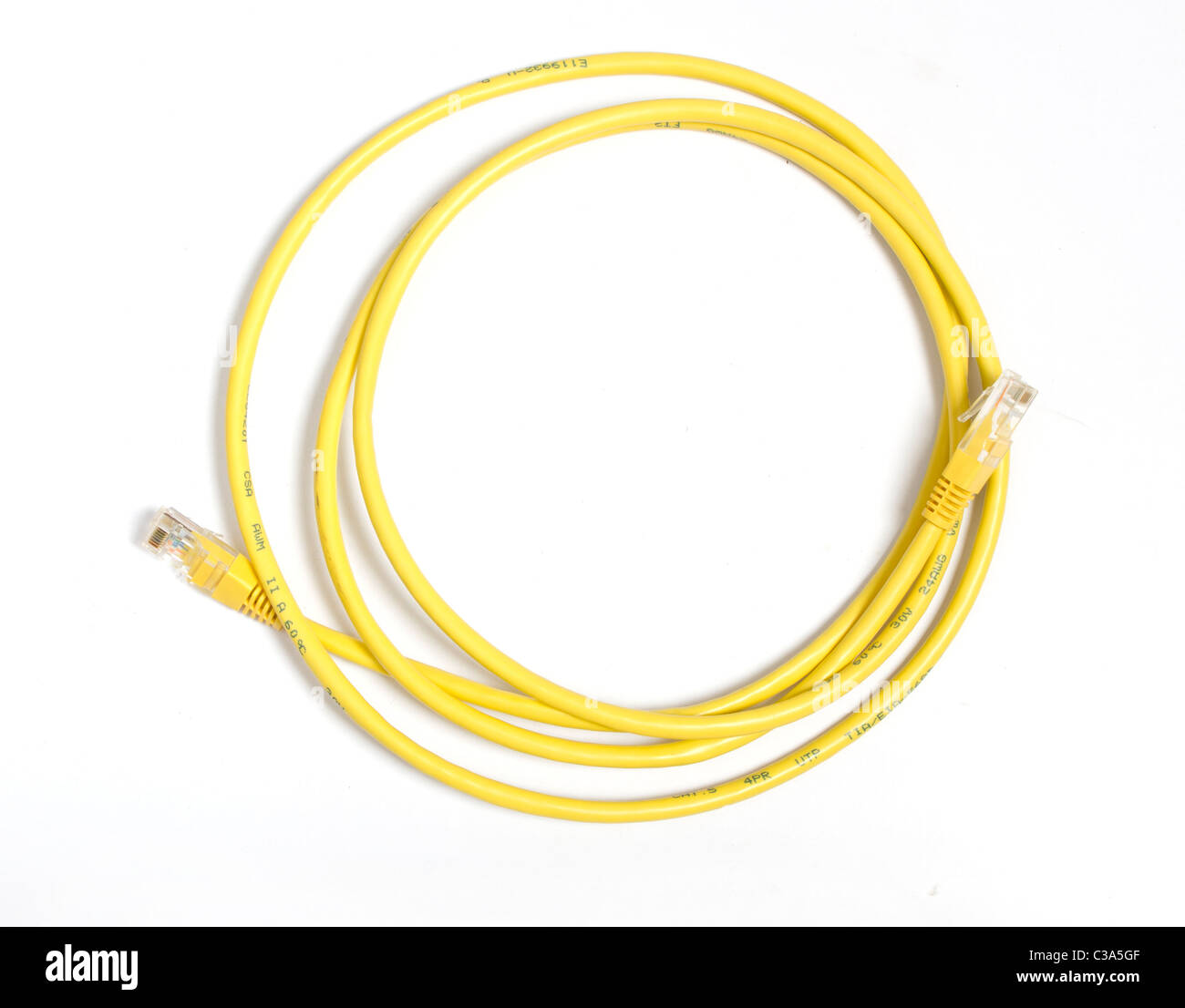 Câble réseau jaune avec connecteur RJ-45 Banque D'Images