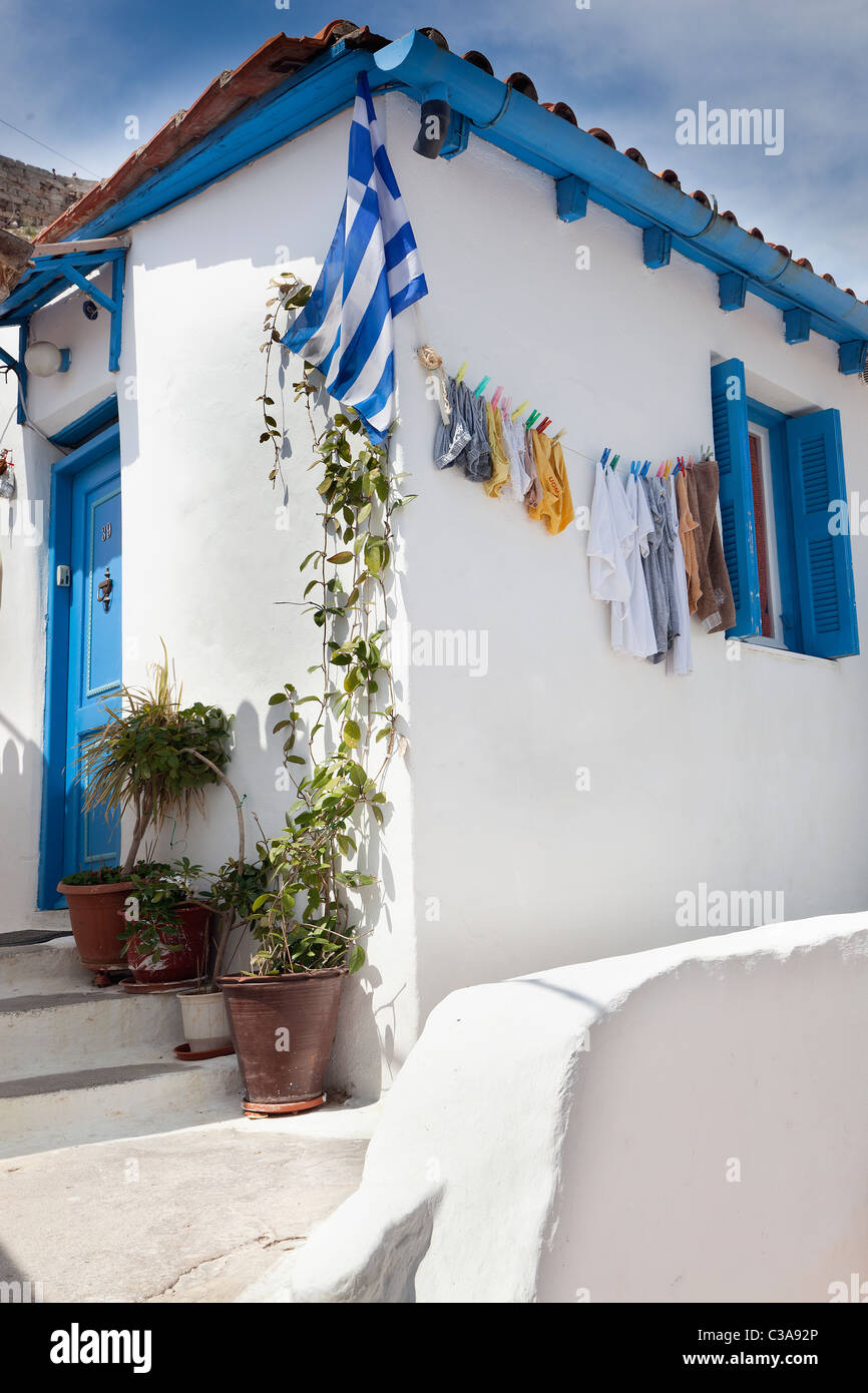 Quartier d'Athènes Plaka - petite maison. Le quartier d'Anafiotika, construit par des colons de l'île égéenne de Anafi dans Banque D'Images