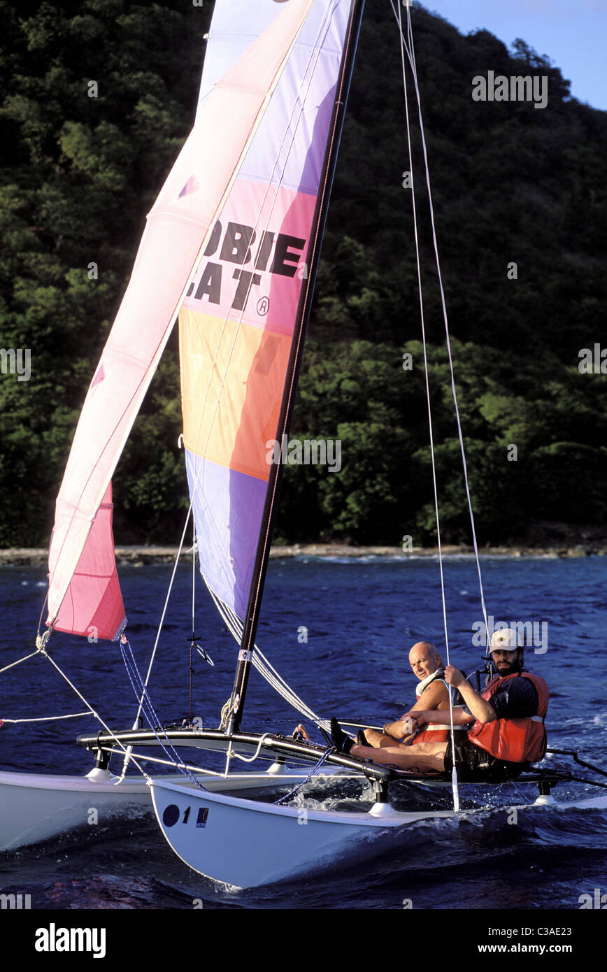 France Guadeloupe Les Saintes Terre de haut de l'archipel (catamaran Hobie Cat) de l'UCPA (Union nationale des centres sportifs de plein air) Banque D'Images