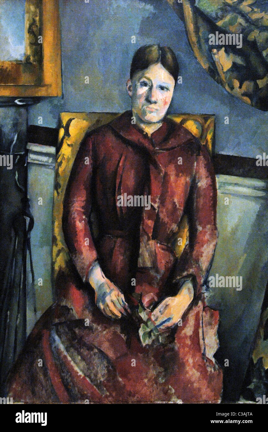 Paul Cézanne (1839-1906). Peintre postimpressionniste français. Madame Cézanne (1850-1922) dans une robe rouge. Huile sur toile. Banque D'Images