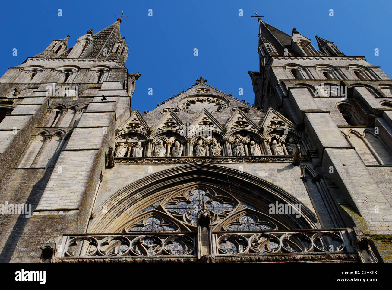 Façade de la cathédrale de Bayeux, Normandie, France Banque D'Images