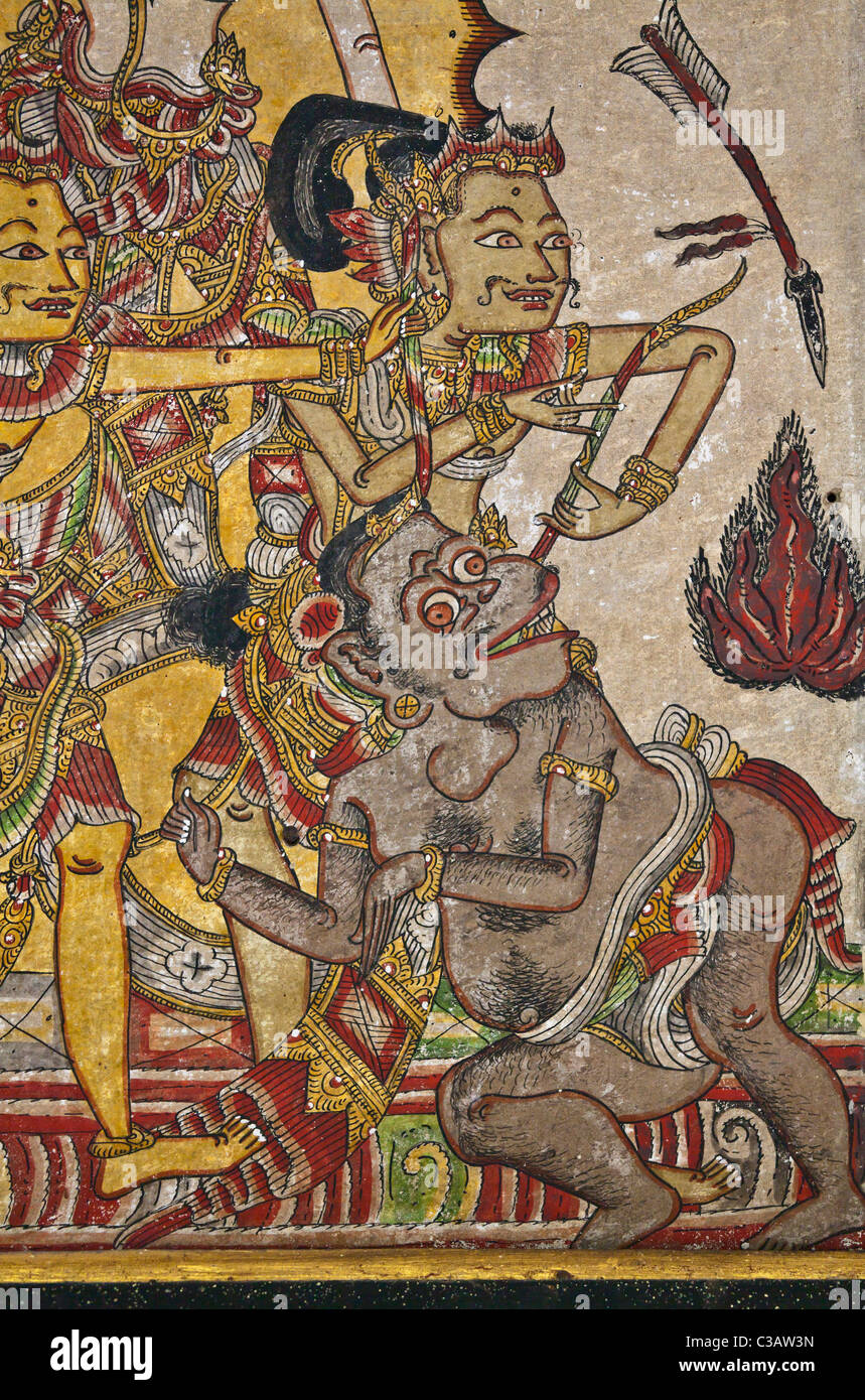 L'intérieur de la peinture hindoue KERTHA GOSA PAVILION utilisé comme une cour de justice KLUNGKUNG savent également comme SEMAPURA - BALI, INDONÉSIE Banque D'Images
