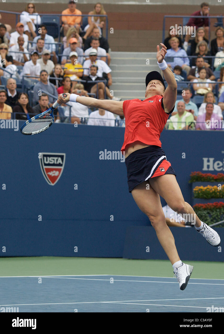 Kim Clijsters, en Belgique, dans l'action à l'US Open de tennis à Flushing Meadows, New York USA Banque D'Images