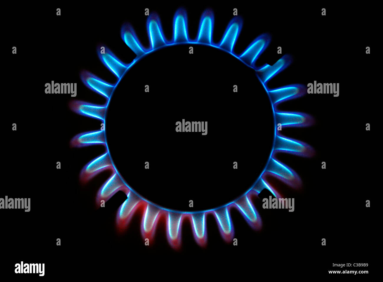 Pcture montre un anneau de gaz de combustion sur une cuisinière. Banque D'Images