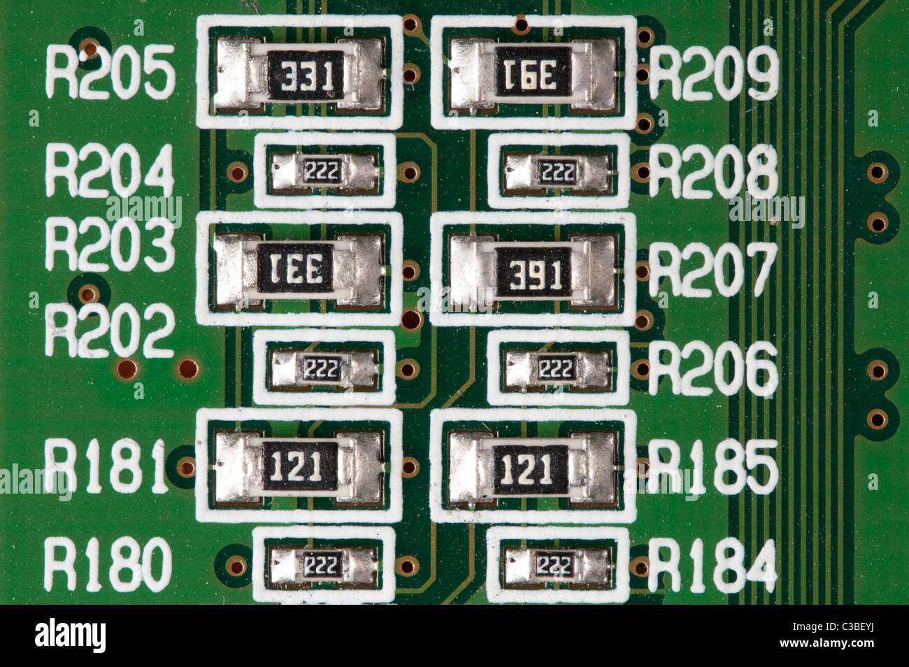 Sur une carte électronique imprimé vert Banque D'Images