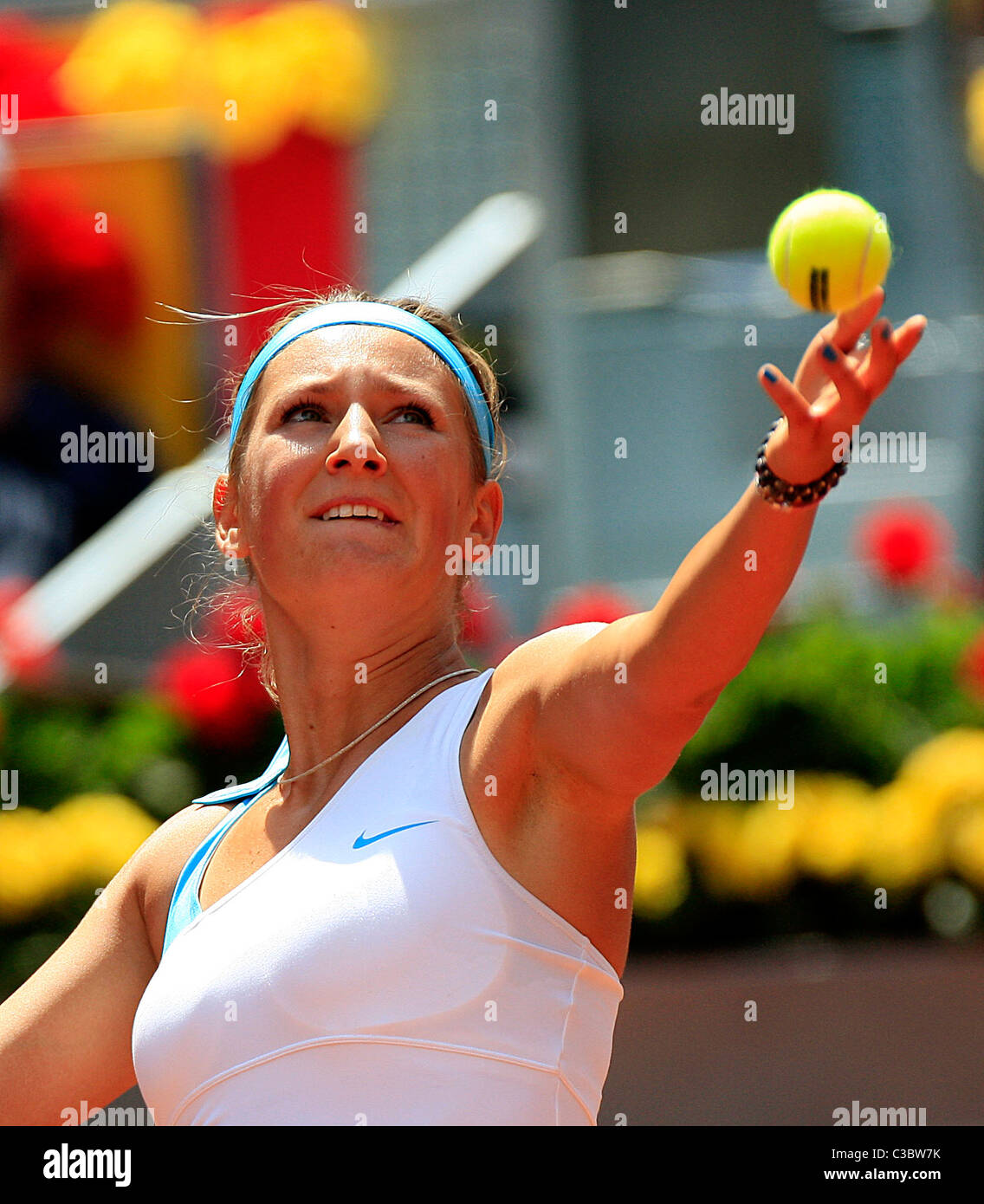 Victoria Azarenka (BLR) en action contre Arantxa Parra (ESP) , 3ème tour de la Mutua Madrilena Open de Madrid, Espagne Banque D'Images