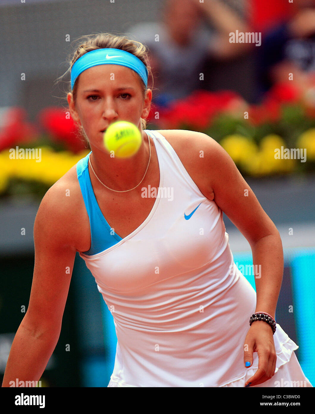 05.05.2011 - Victoria Azarenka (BLR) en action contre Arantxa Parra (ESP) , 3ème tour de la Mutua Madrilena Open de Madrid, Espagne Banque D'Images