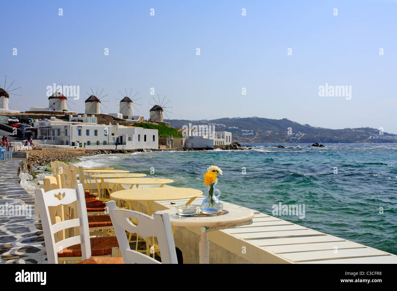 Bar restaurant La Petite Venise Salon Mykonos Grèce UE Union Européenne Europe Banque D'Images