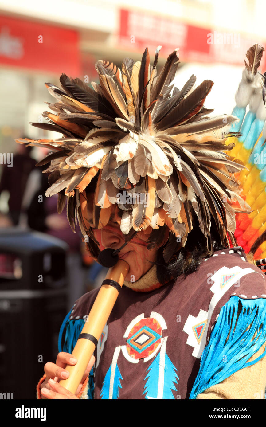 Musicien de rue indiennes mexicaines indigènes Blackpool Banque D'Images
