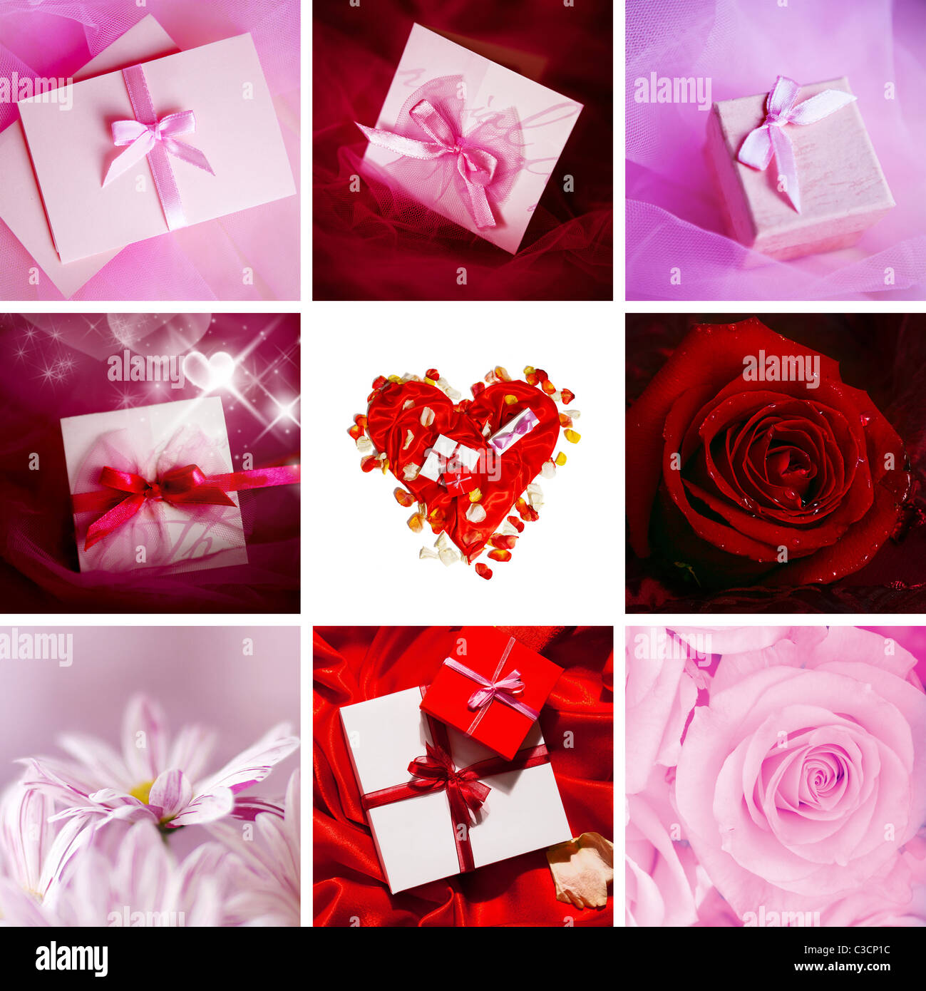 Carte de la Saint-Valentin allongé sur le satin rouge Banque D'Images