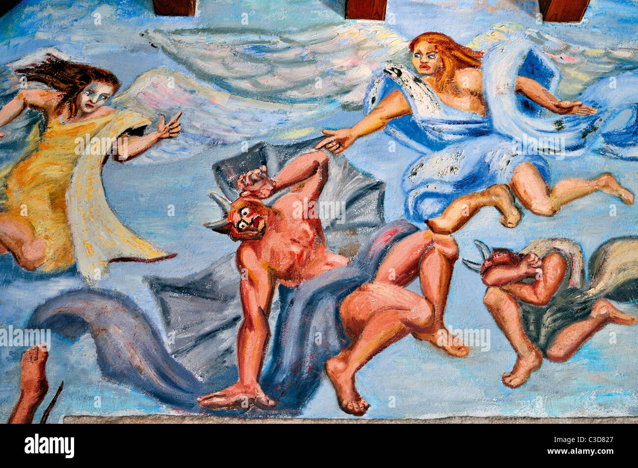 L'Espagne, la Galice : peinture murale de Celia Cortés dans le monastère de Santiago de La Ribera Samos Banque D'Images