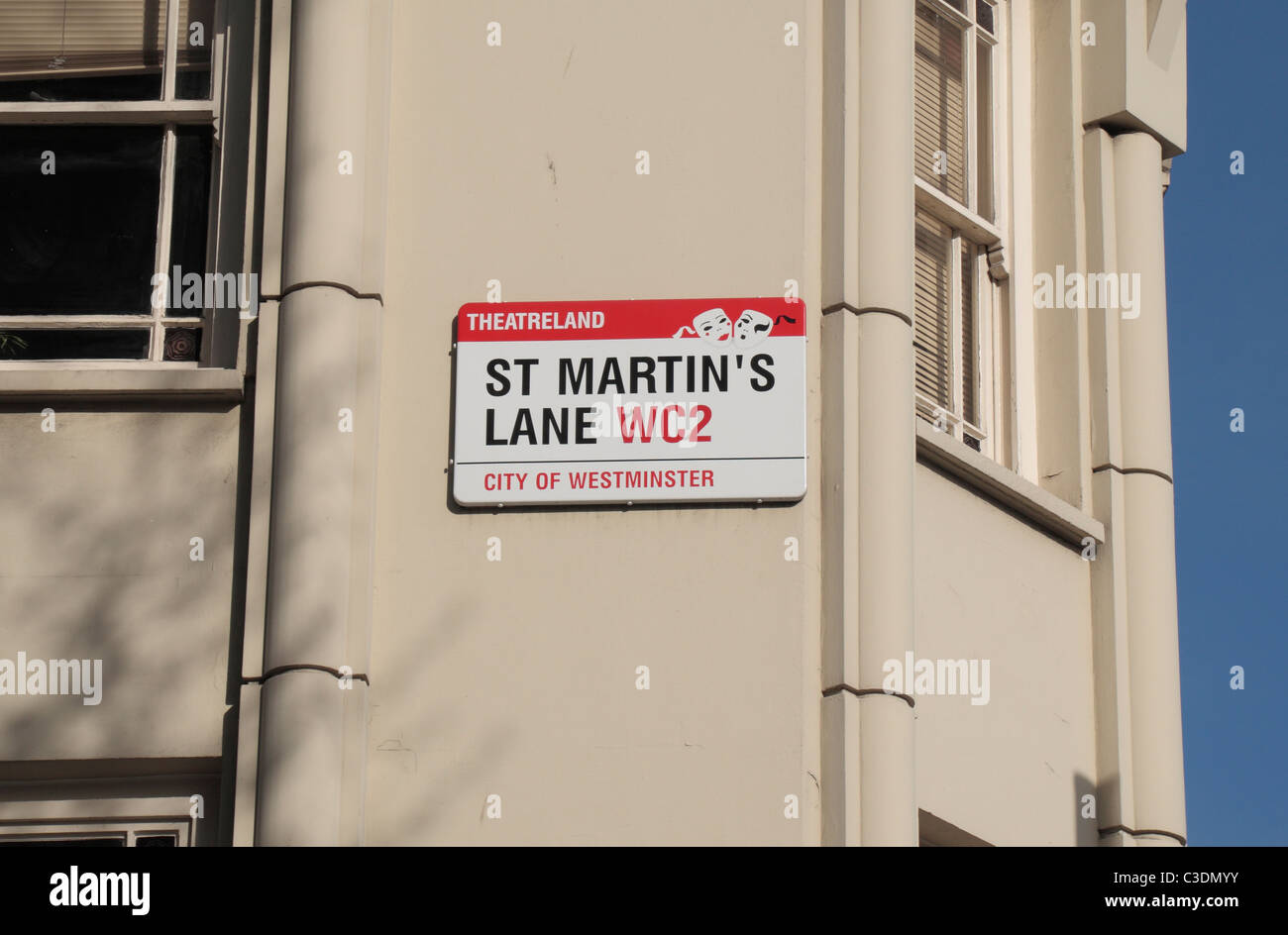 Theatreland street sign pour St Martin's Lane, London, WC2, UK Banque D'Images