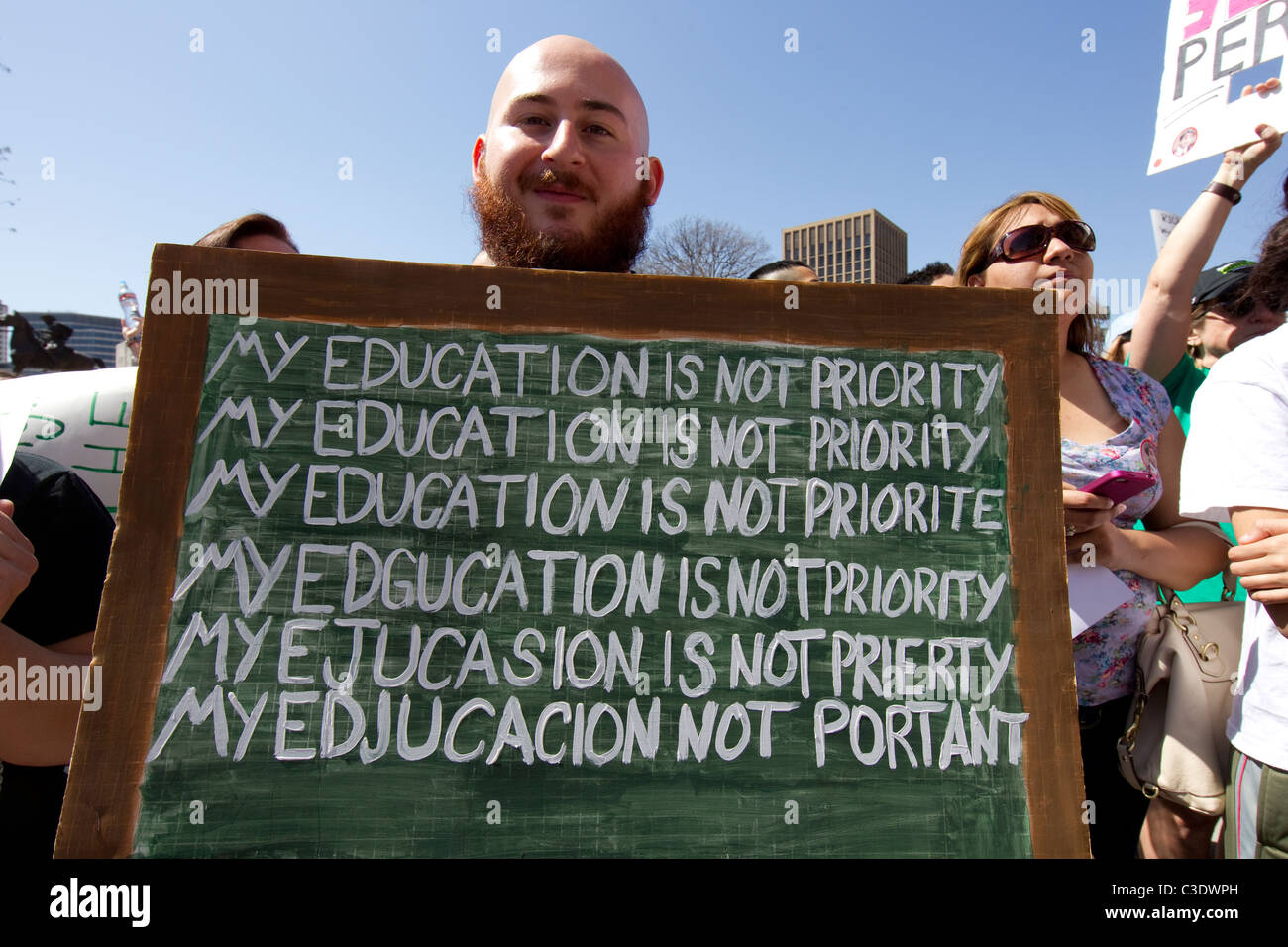 Un meeting de protestation à la Texas Capitol baptisé Save Texas les écoles comme les enseignants et les parents dénoncent les compressions budgétaires législatives 2011. Banque D'Images