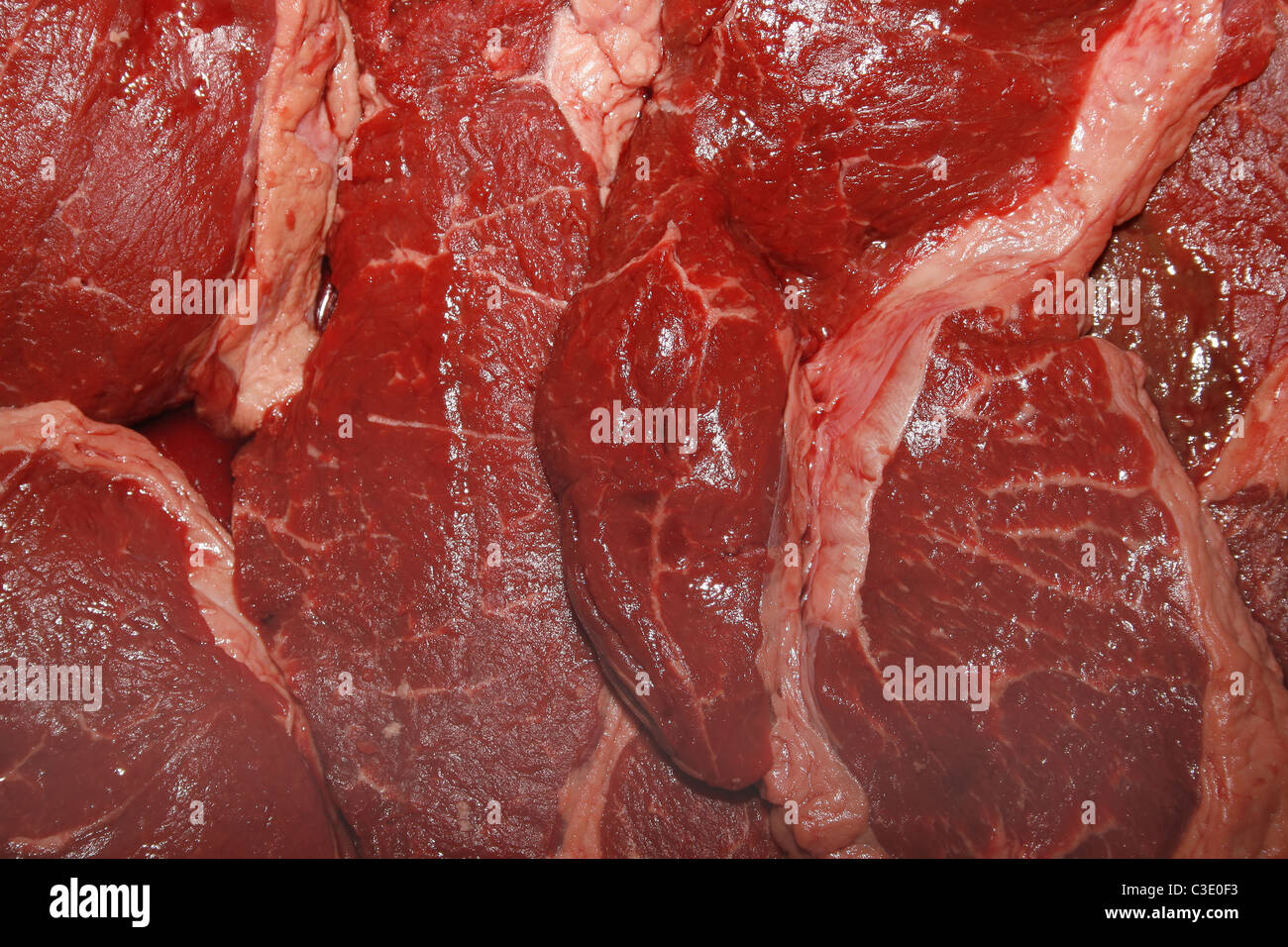 Close up image de matières rumsteck dans réfrigérateur Banque D'Images