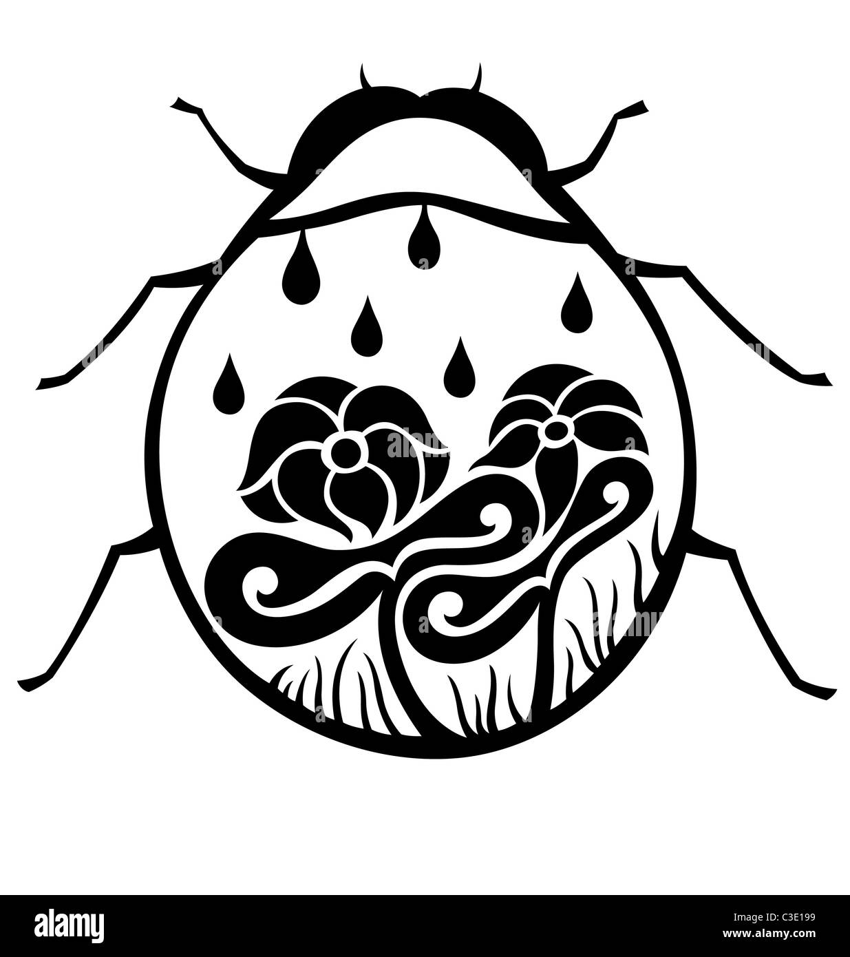 Une coccinelle décorative décorée de fleur et feuille Banque D'Images