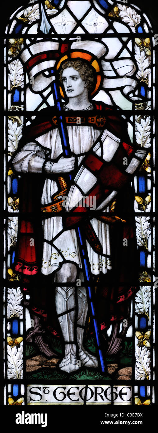 Vitrail en l'honneur d'un soldat français tombé, église St Margaret, Claj, Norfolk, Angleterre Banque D'Images