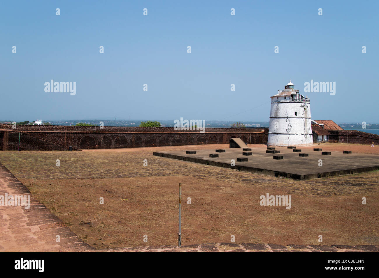 Phare d'Aguada à Fort Aguada sur la rivière Mandovi. Banque D'Images