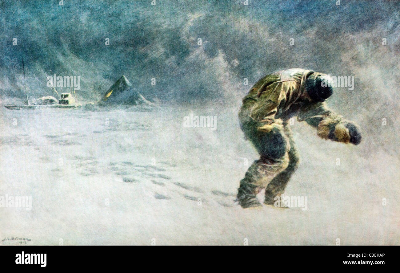 Peinture de J C Dollman du Capitaine Lawrence Oates sacrifier sa vie sur le voyage de retour du pôle Sud en 1912. Banque D'Images Peinture de J C Dollman du Capitaine Lawrence Oates sacrifier sa vie sur le voyage de retour du pôle Sud en 1912. Banque D'Images