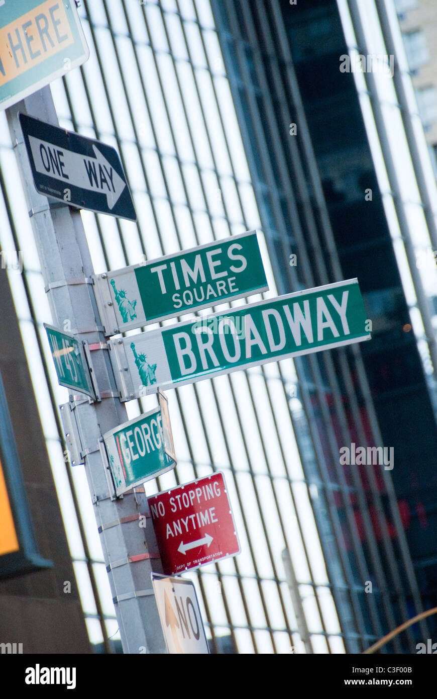 Plaque de rue montrant Times Square et Broadway, New York Banque D'Images