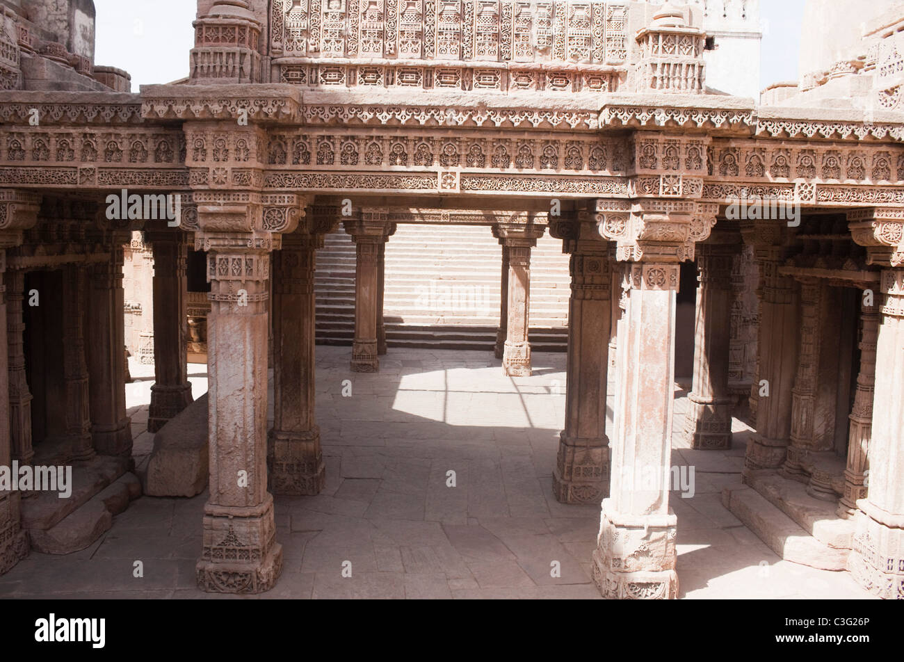 Les détails architecturaux d'un bâtiment, Rani ki Vav, Patan, Ahmedabad, Gujarat, Inde Banque D'Images