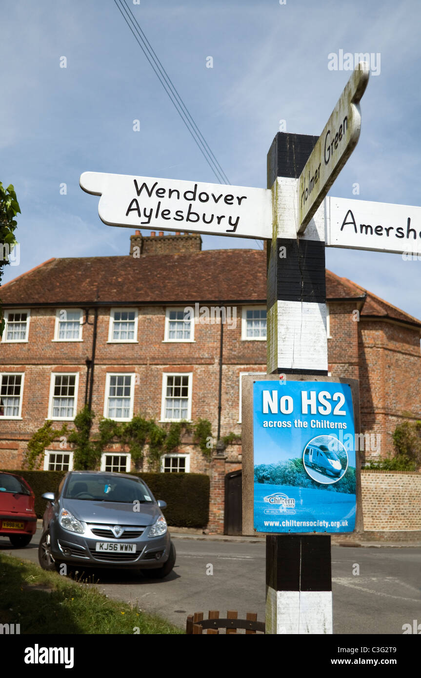 Pas de HS2 avis de protestation sur un panneau à Crassier Bucks UK Banque D'Images