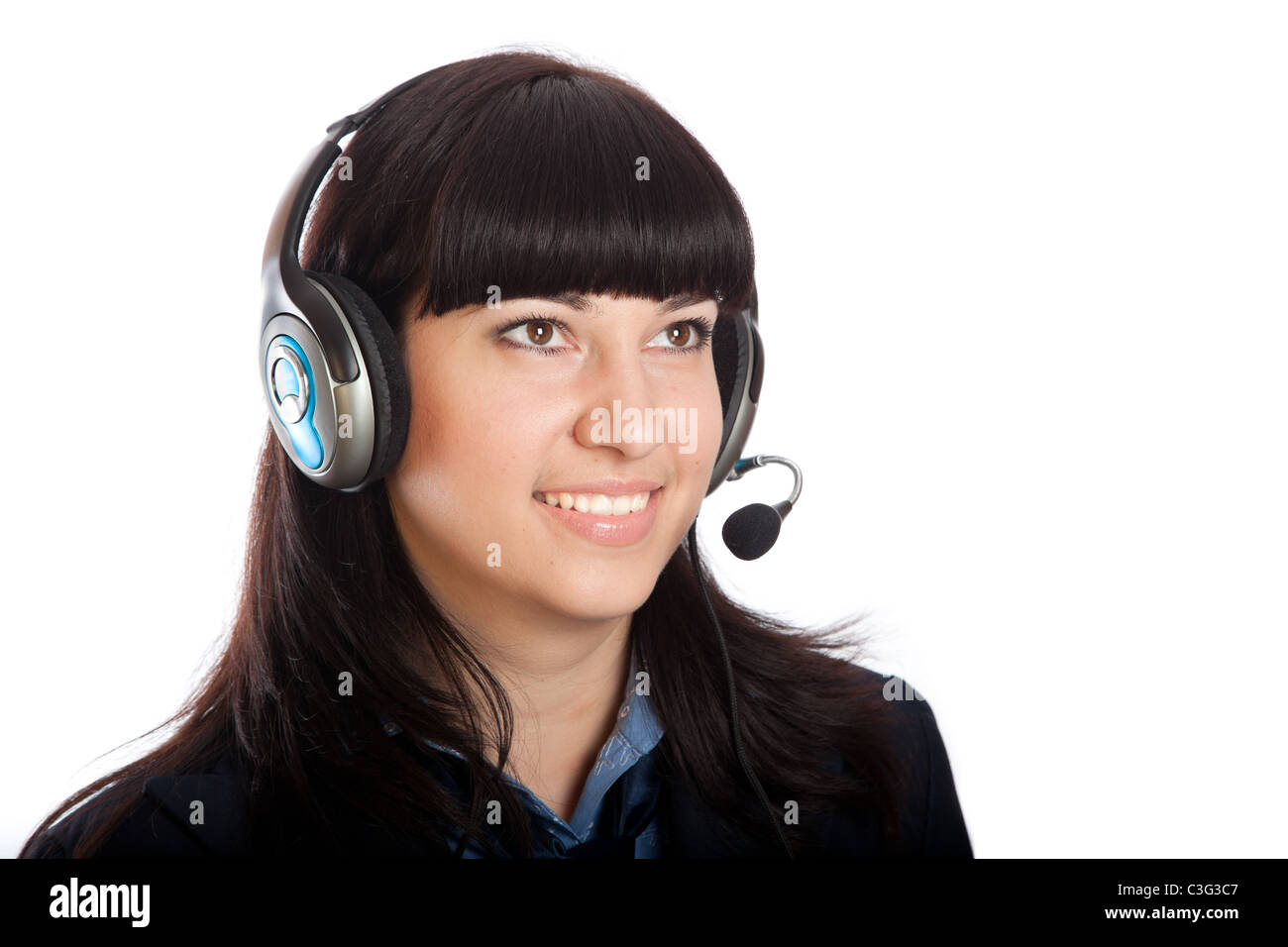 La belle fille de studio sur un fond blanc. Banque D'Images