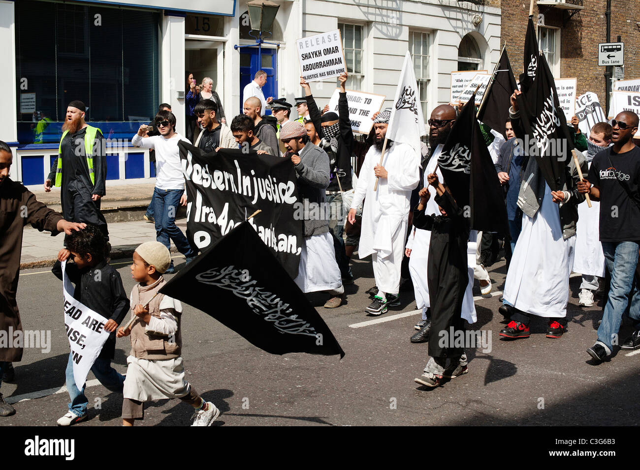 Marche de protestation islamique, Crawford Street ; Londres ; l'Europe. Vendredi 6 mai mai,2011. Banque D'Images