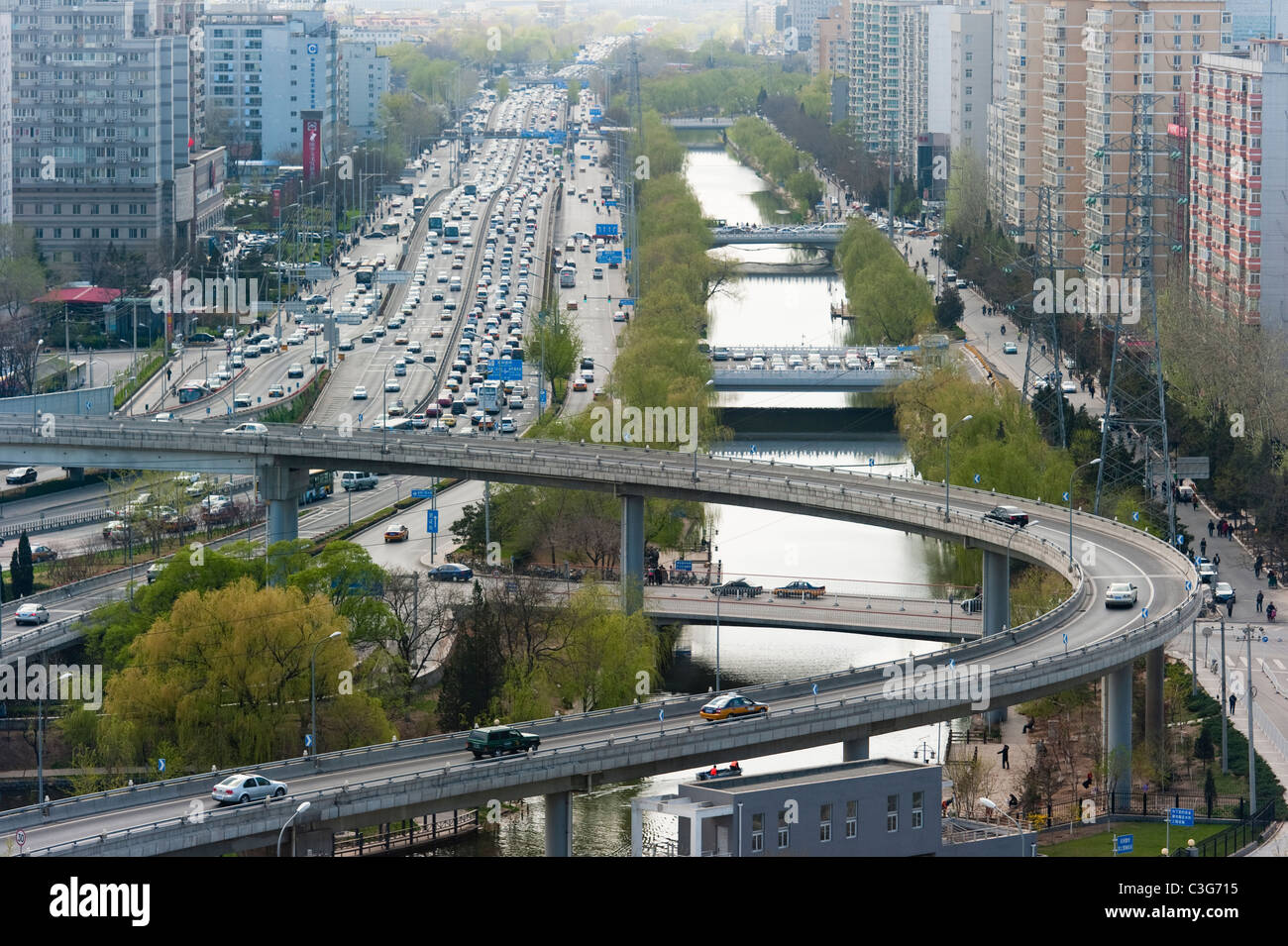 Trafic, Chaoyang District, Beijing, Chine, Asie. Banque D'Images